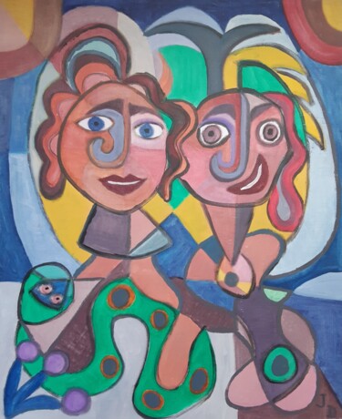 Pittura intitolato "Adam et Eve" da Jacques Desvaux (JD), Opera d'arte originale, Acrilico