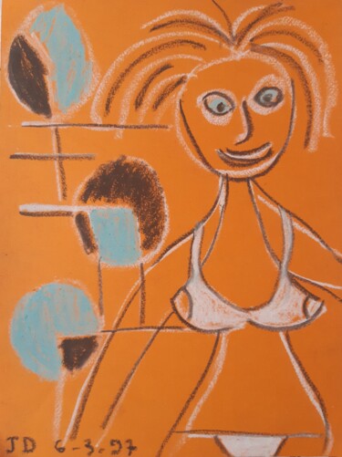 Картина под названием "Le Bikini Blanc" - Jacques Desvaux (JD), Подлинное произведение искусства, Пастель