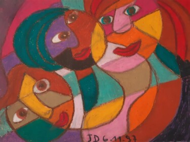 Pittura intitolato "Famille Monoparenta…" da Jacques Desvaux (JD), Opera d'arte originale, Pastello