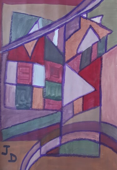 Peinture intitulée "Pré-Village" par Jacques Desvaux (JD), Œuvre d'art originale, Acrylique
