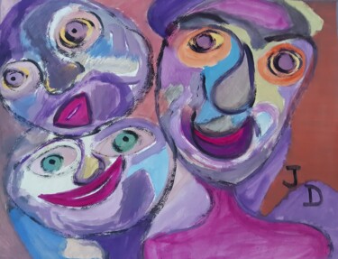 Painting titled "Le Trio Souriant" by Jacques Desvaux (JD), Original Artwork, Acrylic