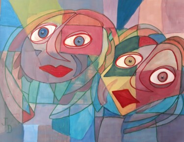 Malerei mit dem Titel "Qui se ressemble s'…" von Jacques Desvaux (JD), Original-Kunstwerk, Acryl