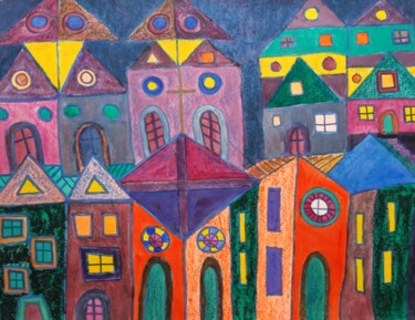 Painting titled "Le Gros Village" by Jacques Desvaux (JD), Original Artwork, Acrylic