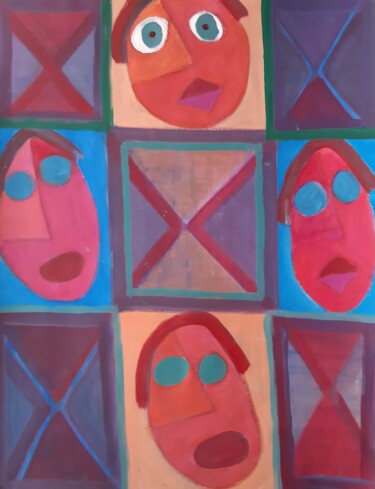Peinture intitulée "Trois sans pupilles" par Jacques Desvaux (JD), Œuvre d'art originale, Acrylique