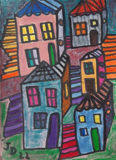 Painting titled "Village Perché Prov…" by Jacques Desvaux (JD), Original Artwork, Acrylic