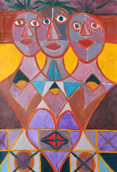 Schilderij getiteld "Les Hommes de Coeur" door Jacques Desvaux (JD), Origineel Kunstwerk, Acryl