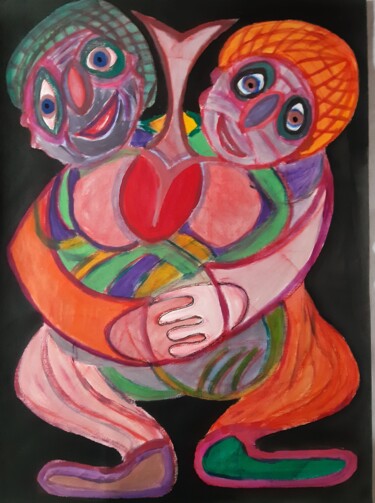 Картина под названием "Un Coeur pour Deux" - Jacques Desvaux (JD), Подлинное произведение искусства, Акрил