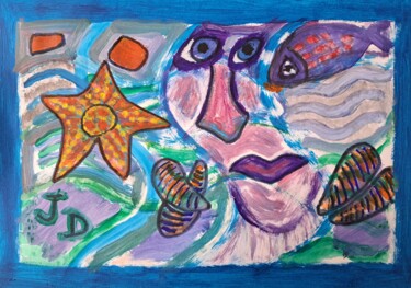 Painting titled "Le Baiser du Poisson" by Jacques Desvaux (JD), Original Artwork, Acrylic