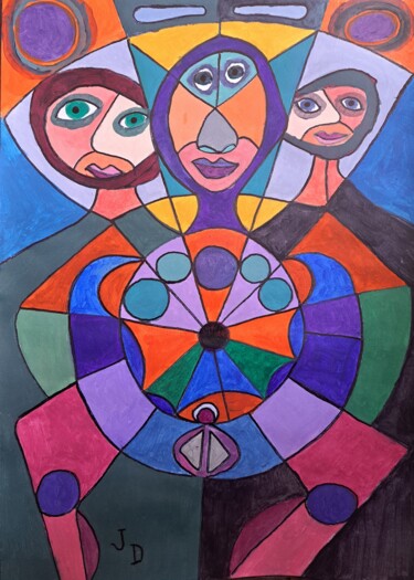 Peinture intitulée "Manège à Trois" par Jacques Desvaux (JD), Œuvre d'art originale, Acrylique