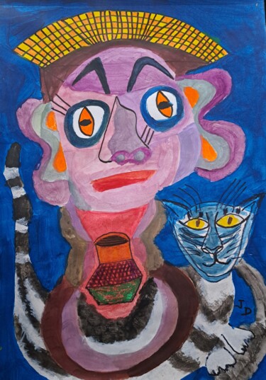 Peinture intitulée "Le Rêve du Chat" par Jacques Desvaux (JD), Œuvre d'art originale, Acrylique