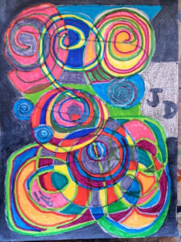 Peinture intitulée "Spirales 23" par Jacques Desvaux (JD), Œuvre d'art originale, Marqueur