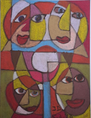 Картина под названием "La Ronde Familiale" - Jacques Desvaux (JD), Подлинное произведение искусства, Пастель