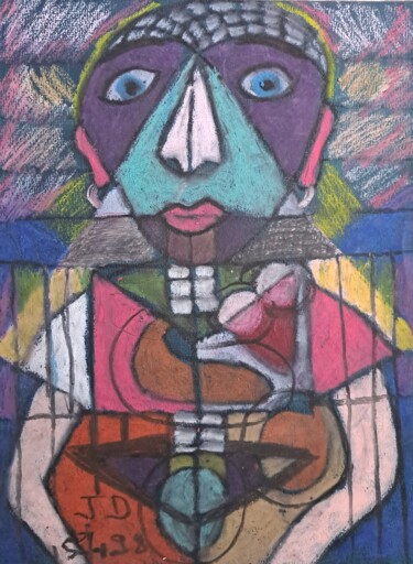 Malerei mit dem Titel "Autoportrait en Man…" von Jacques Desvaux (JD), Original-Kunstwerk, Pastell