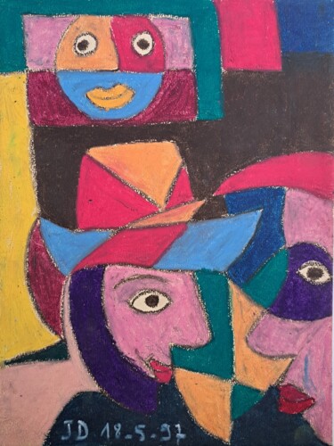 Malerei mit dem Titel "Carnaval Sous la Lu…" von Jacques Desvaux (JD), Original-Kunstwerk, Pastell