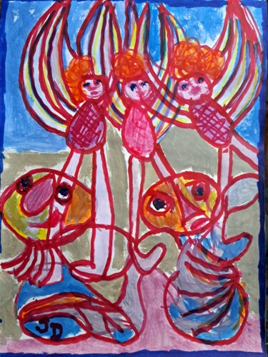 Peinture intitulée "" Les Anges Gardien…" par Jacques Desvaux (JD), Œuvre d'art originale, Acrylique