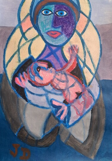 Pintura titulada "Vierge au Bébé" por Jacques Desvaux (JD), Obra de arte original, Acrílico
