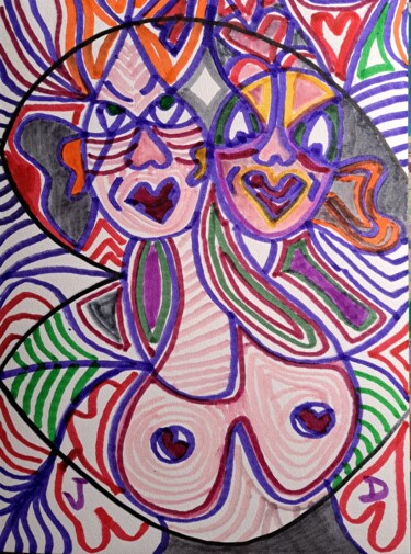 Peinture intitulée "Histoire de Coeurs…" par Jacques Desvaux (JD), Œuvre d'art originale, Marqueur
