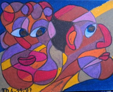 Peinture intitulée "Le Chauve et la Pou…" par Jacques Desvaux (JD), Œuvre d'art originale, Pastel