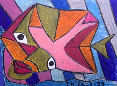 Peinture intitulée "Le poisson-homme vo…" par Jacques Desvaux (JD), Œuvre d'art originale, Pastel