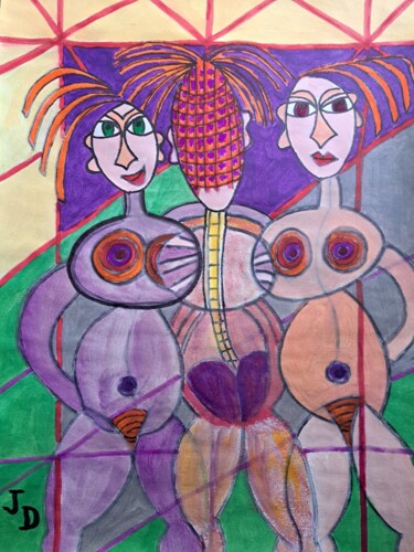 Painting titled "Les Trois Grâces 20…" by Jacques Desvaux (JD), Original Artwork, Acrylic