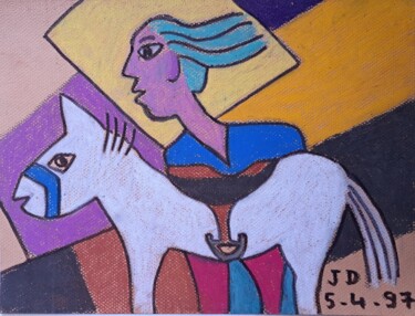Peinture intitulée "Claudine et sa Jume…" par Jacques Desvaux (JD), Œuvre d'art originale, Pastel
