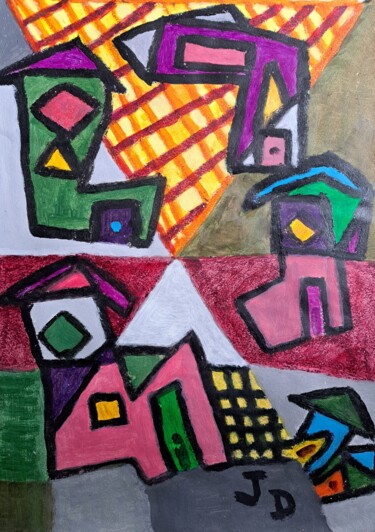 Peinture intitulée "Village  Déconstruit" par Jacques Desvaux (JD), Œuvre d'art originale, Acrylique