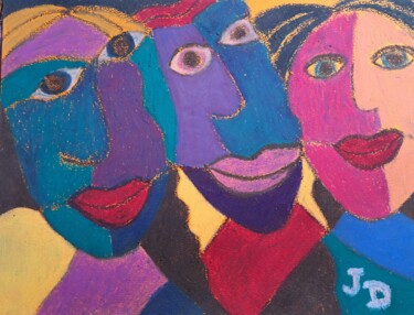 Peinture intitulée "Les  Trois   Lippus" par Jacques Desvaux (JD), Œuvre d'art originale, Pastel