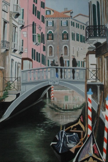 Painting titled "Venise les canaux I" by Jacques Dolley, Original Artwork, Oil Mounted on Wood Stretcher frame