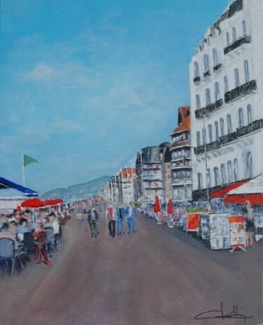 Painting titled "Cabourg La promenade" by Jacques Dolley, Original Artwork, Acrylic Mounted on Wood Stretcher frame