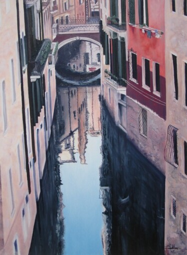 Painting titled "Venise -Les canaux…" by Jacques Dolley, Original Artwork, Oil Mounted on Wood Stretcher frame