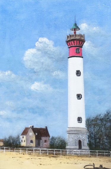Painting titled "Ouistreham - Le pha…" by Jacques Dolley, Original Artwork, Acrylic Mounted on Wood Stretcher frame