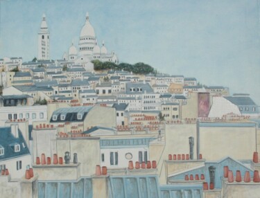 Картина под названием "Les toits de Paris…" - Jacques Dolley, Подлинное произведение искусства, Акрил Установлен на Деревянн…