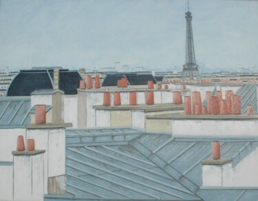 Painting titled "Les toits de Paris…" by Jacques Dolley, Original Artwork, Acrylic Mounted on Wood Stretcher frame