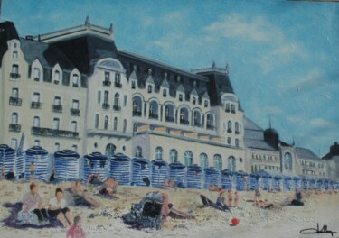Painting titled "La plage de Cabourg" by Jacques Dolley, Original Artwork, Acrylic Mounted on Wood Stretcher frame