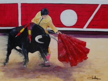 Painting titled "Tauromachie I" by Jacques Dolley, Original Artwork, Acrylic Mounted on Wood Stretcher frame