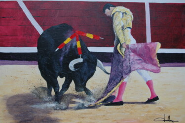 Painting titled "Tauromachie II" by Jacques Dolley, Original Artwork, Acrylic Mounted on Wood Stretcher frame
