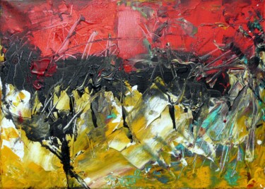 Painting titled "VERGER ABSTRAIT" by Jacques Donneaud, Original Artwork, Acrylic Mounted on Wood Stretcher frame