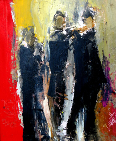 Schilderij getiteld "TROIS MUSICIENS" door Jacques Donneaud, Origineel Kunstwerk, Acryl