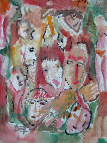 Painting titled "LES VISAGES, REGARDS" by Jacques Donneaud, Original Artwork, Watercolor