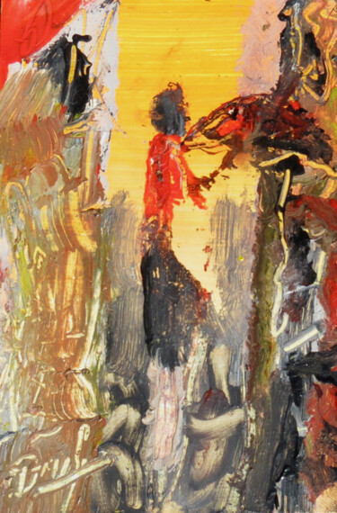 Malarstwo zatytułowany „Le parapluie rouge” autorstwa Jacques Donneaud, Oryginalna praca, Akryl Zamontowany na Panel drewnia…