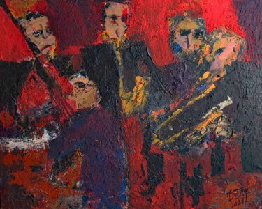 Painting titled "L'ORCHESTRE ou JAZZ…" by Jacques Donneaud, Original Artwork, Acrylic Mounted on Wood Stretcher frame