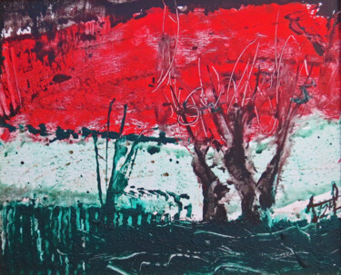 Картина под названием "SAULES ET COQUELICO…" - Jacques Donneaud, Подлинное произведение искусства, Акрил Установлен на Дерев…