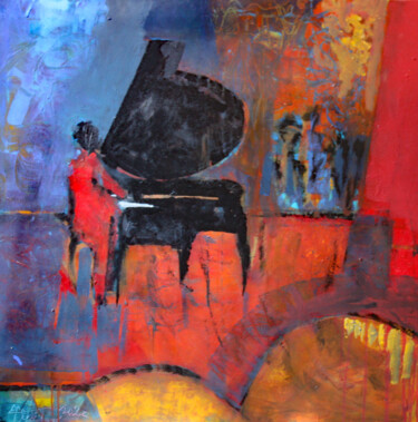 Malarstwo zatytułowany „CONCERTO POUR PIANO” autorstwa Jacques Donneaud, Oryginalna praca, Akryl Zamontowany na Drewniana ra…