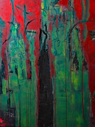Painting titled "LE GRAND ARBRE II" by Jacques Donneaud, Original Artwork, Acrylic Mounted on Wood Stretcher frame