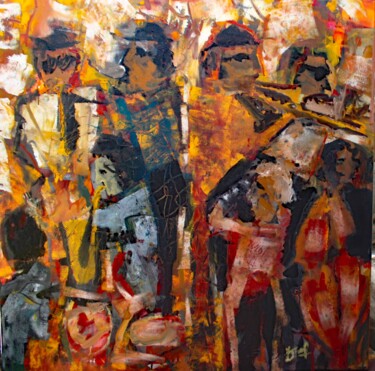 Painting titled "BLACK JAZZ BAND" by Jacques Donneaud, Original Artwork, Acrylic Mounted on Wood Stretcher frame