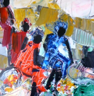 Peinture intitulée "Marché africain" par Jacques Donneaud, Œuvre d'art originale