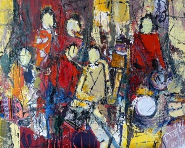 「Jazz band」というタイトルの絵画 Jacques Donneaudによって, オリジナルのアートワーク, アクリル ウッドストレッチャーフレームにマウント