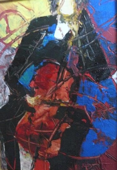 Painting titled "Le violoncelliste" by Jacques Donneaud, Original Artwork