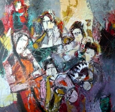 Painting titled "Musique Jazz" by Jacques Donneaud, Original Artwork, Acrylic Mounted on Wood Stretcher frame