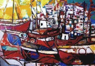 Painting titled "Port de grèce" by Jacques Donneaud, Original Artwork